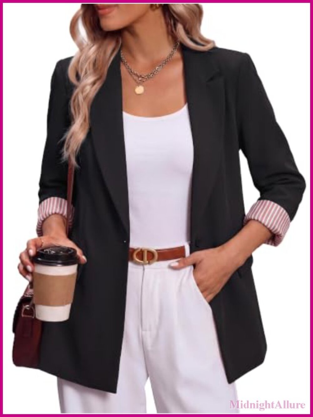 Women's Lightweight One Button Notch Lapel Blazer Business Casual